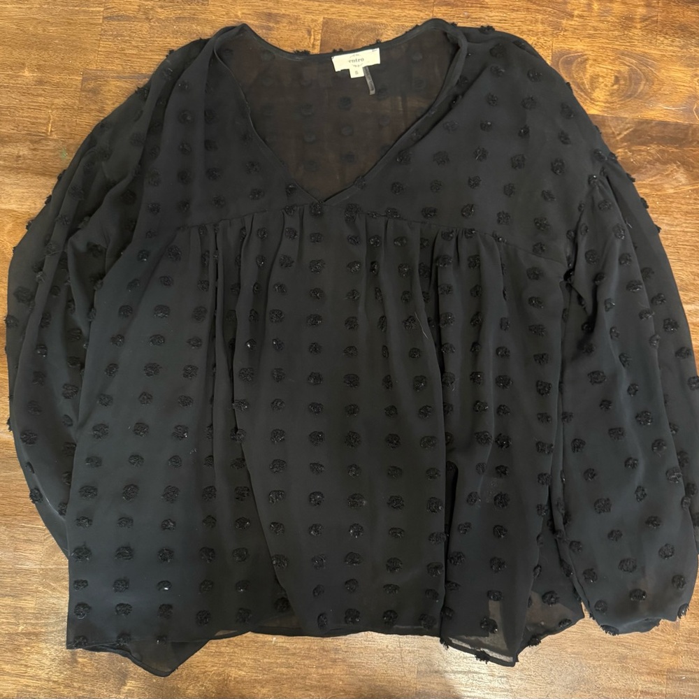 Entro Black Sheer Textured Blouse
